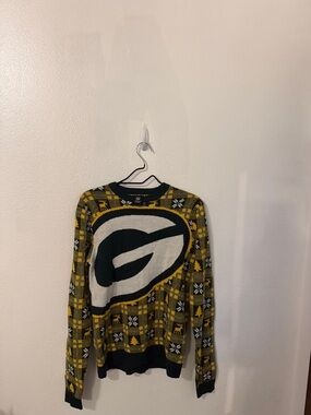 NFL Green Bay Packers Yellow and Green Plaid Logo Crewneck Sweater